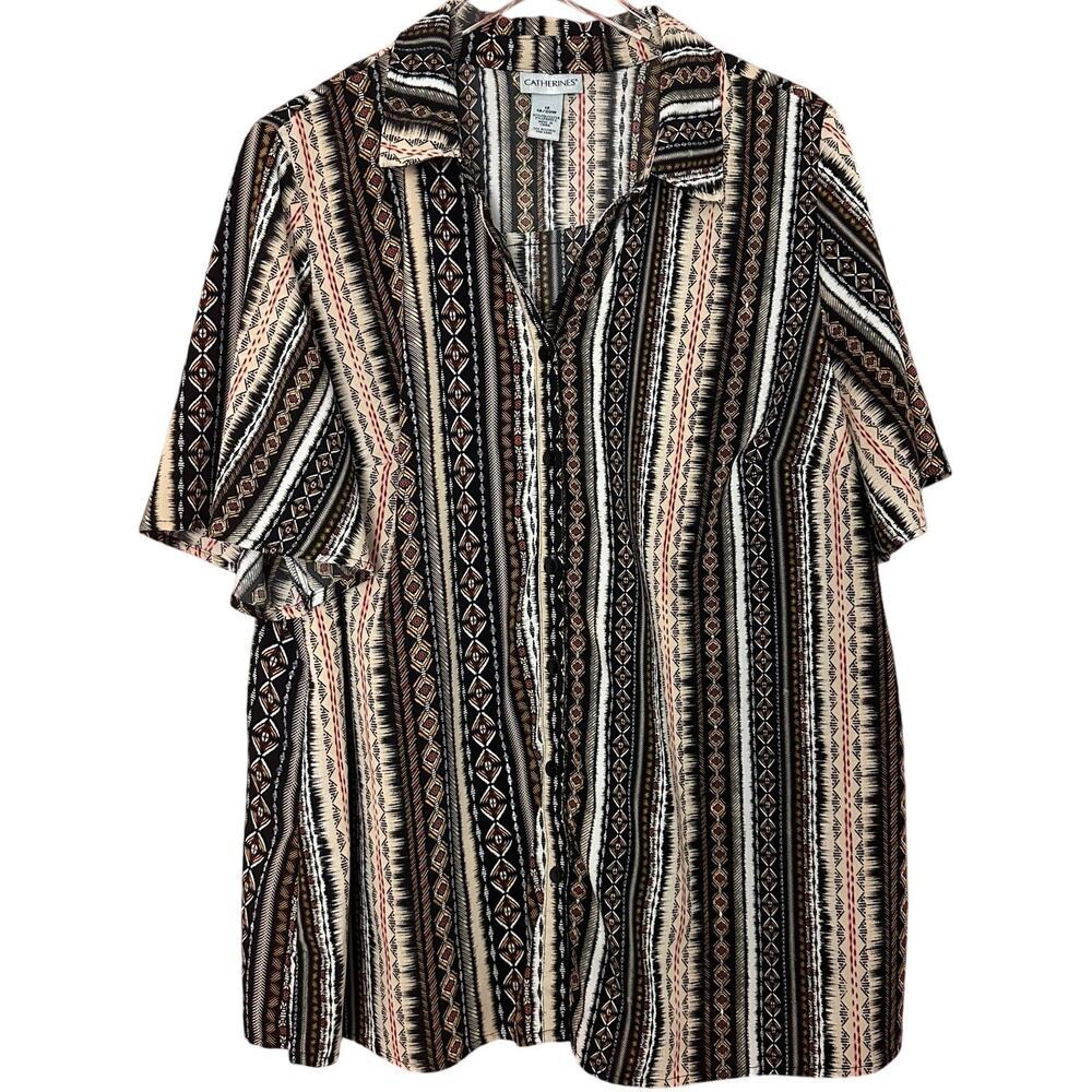 Catherines Aztec Print Western Button Up‎ Shirt Short Sleeve Plus Size 1X